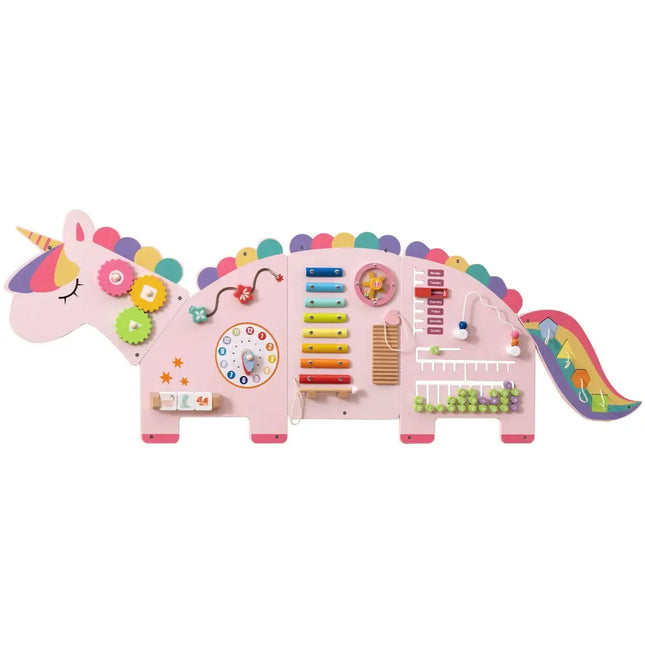 11-in-1 Dinosaur Activity Wall Busy Board Panels for Toddlers Education and Early Development-Pink - Pink - Learning
