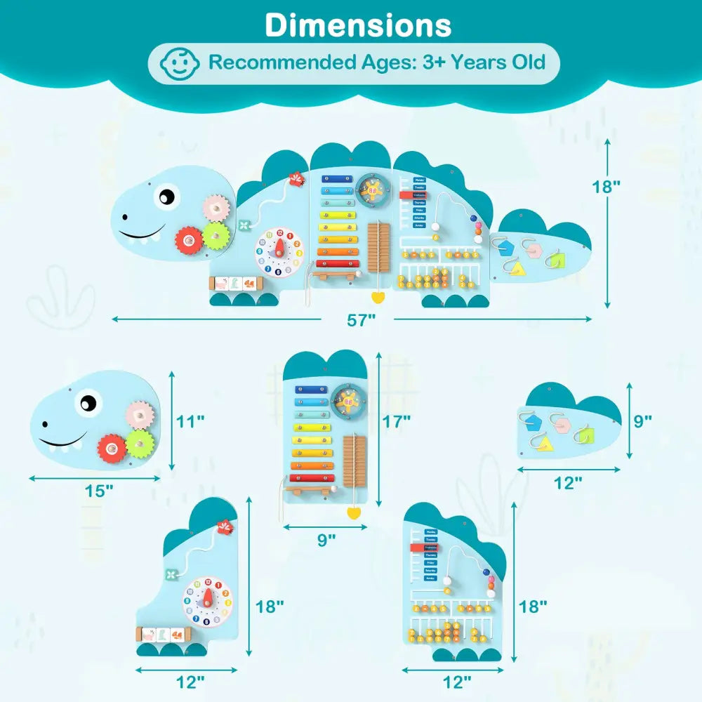 11-in-1 Dinosaur Activity Wall Busy Board Panels for Toddlers Education and Early Development-Blue - Blue - Learning