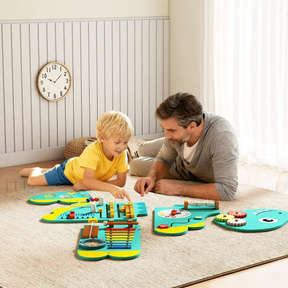 11-in-1 Dinosaur Activity Wall Busy Board Panels for Toddlers Education and Early Development-Green - Green - Learning