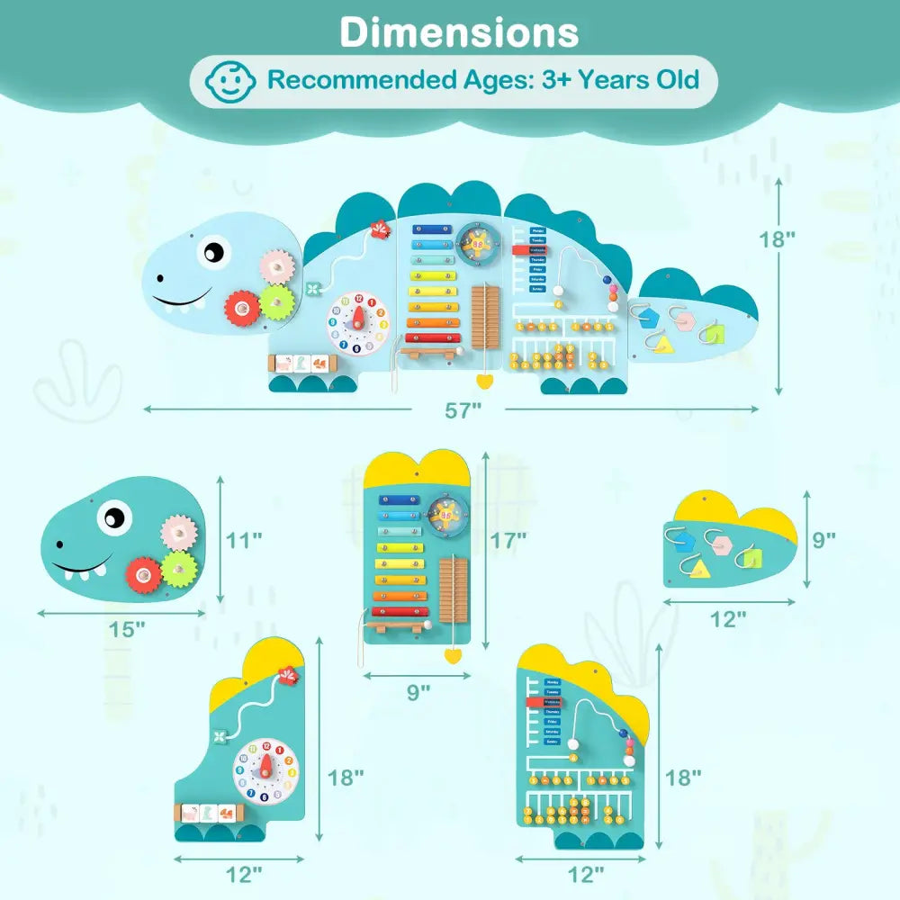 11-in-1 Dinosaur Activity Wall Busy Board Panels for Toddlers Education and Early Development-Green - Green - Learning