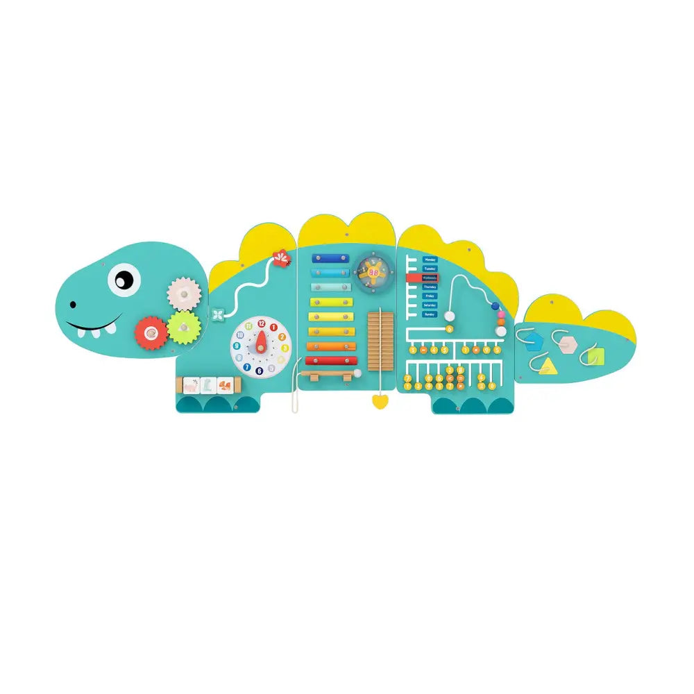 11-in-1 Dinosaur Activity Wall Busy Board Panels for Toddlers Education and Early Development-Green - Green - Learning