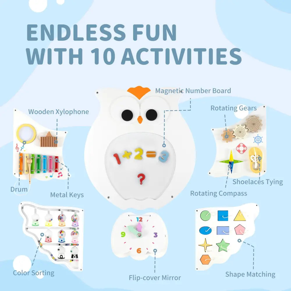 11-in-1 Toddler Learning Activity Center Owl Activity Wall Busy Board Panels for 3+ Years Old - Learning Toys