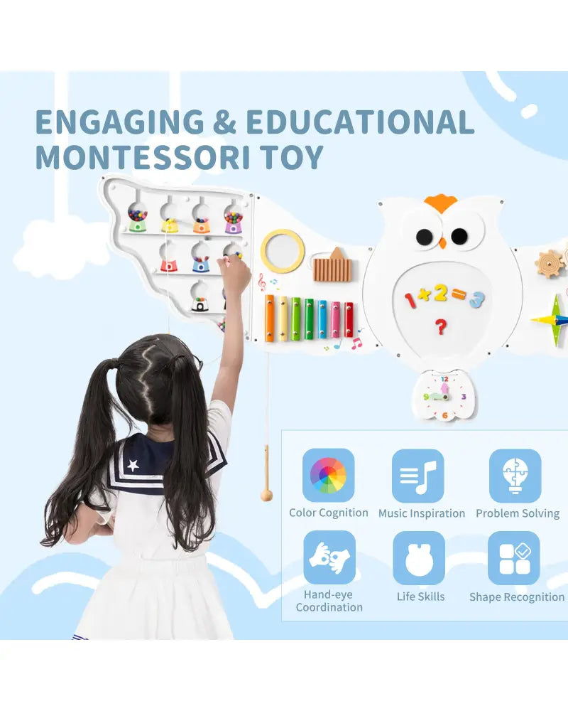 11-in-1 Toddler Learning Activity Center Owl Activity Wall Busy Board Panels for 3+ Years Old - Learning Toys