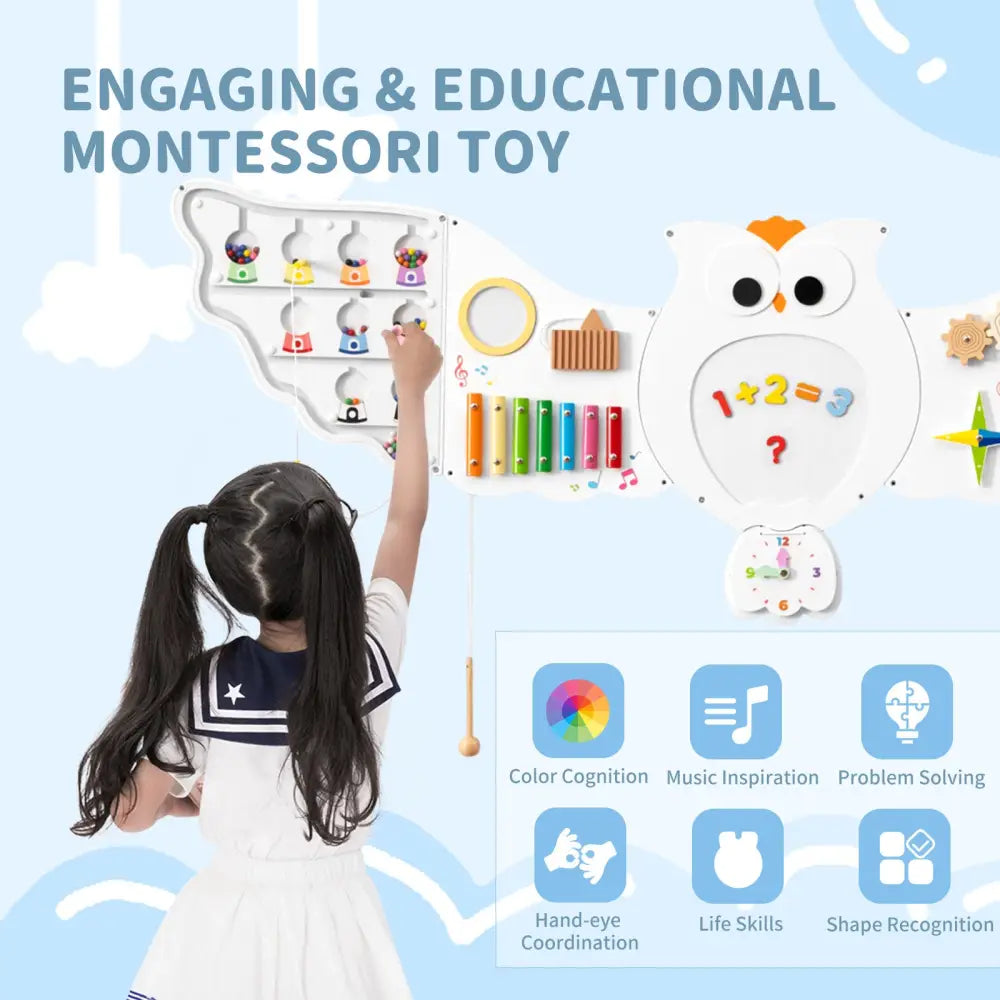 11-in-1 Toddler Learning Activity Center Owl Activity Wall Busy Board Panels for 3+ Years Old - Learning Toys