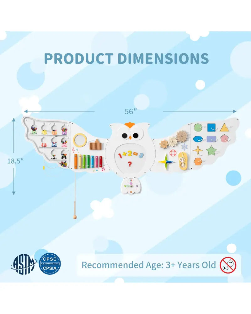 11-in-1 Toddler Learning Activity Center Owl Activity Wall Busy Board Panels for 3+ Years Old - Learning Toys