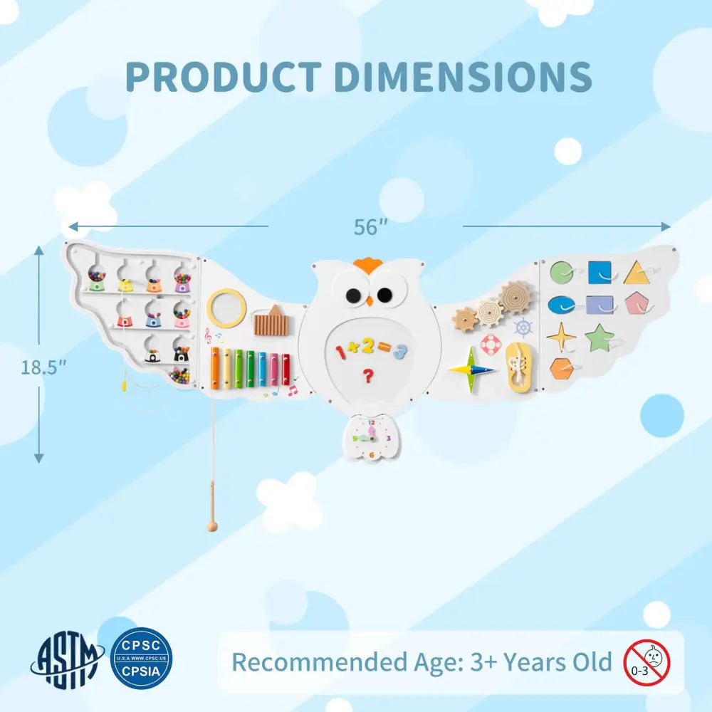 11-in-1 Toddler Learning Activity Center Owl Activity Wall Busy Board Panels for 3+ Years Old - Learning Toys