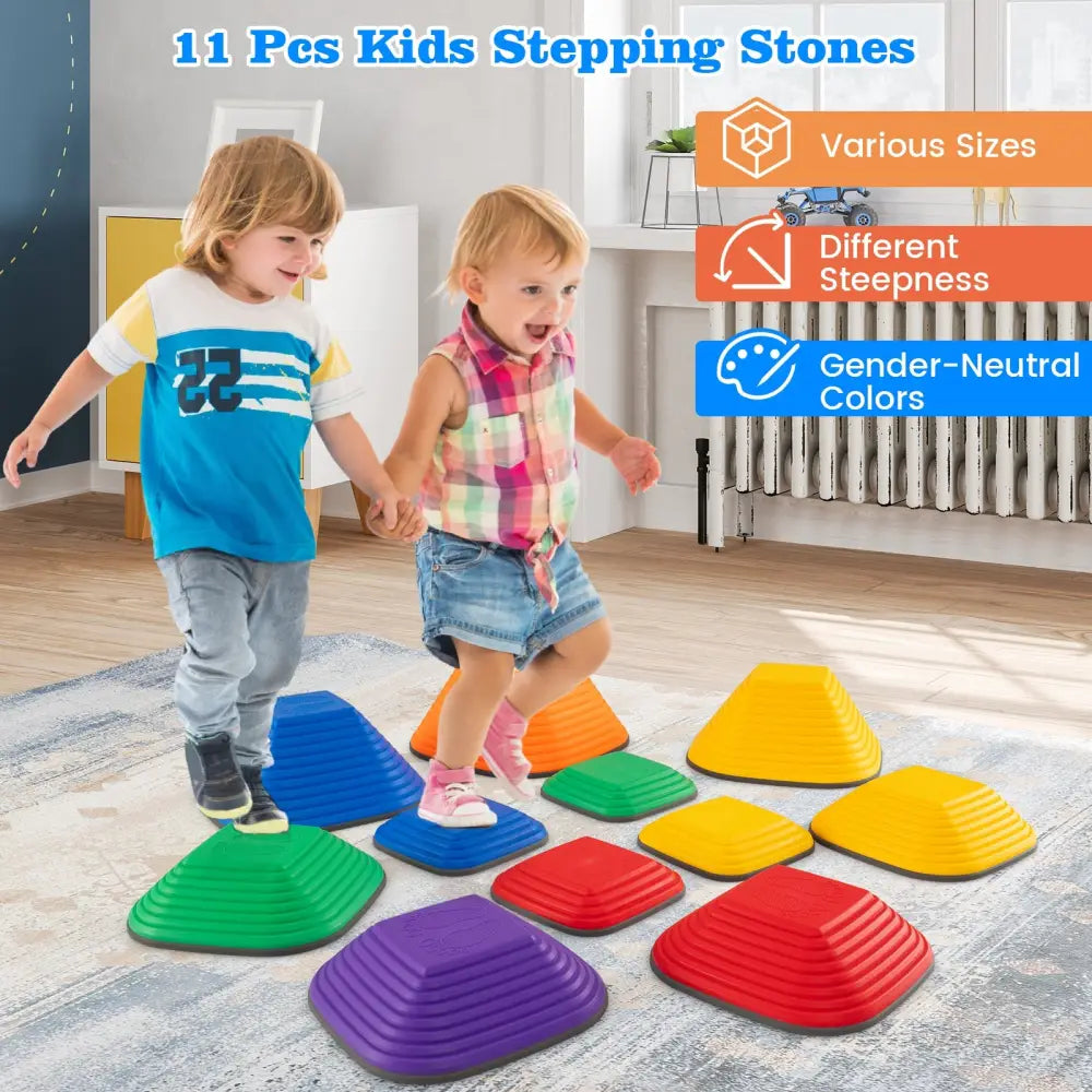 11 Pieces Kids Stepping Stone Square Stackable Indoor Outdoor-Multicolor - Multicolor - Toy Sports