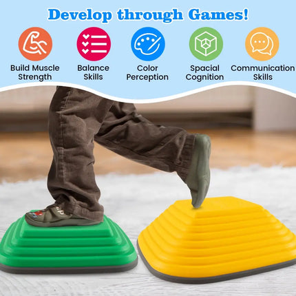 11 Pieces Kids Stepping Stone Square Stackable Indoor Outdoor-Multicolor - Multicolor - Toy Sports