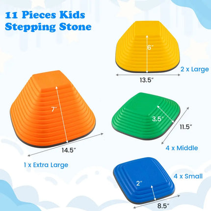 11 Pieces Kids Stepping Stone Square Stackable Indoor Outdoor-Multicolor - Multicolor - Toy Sports
