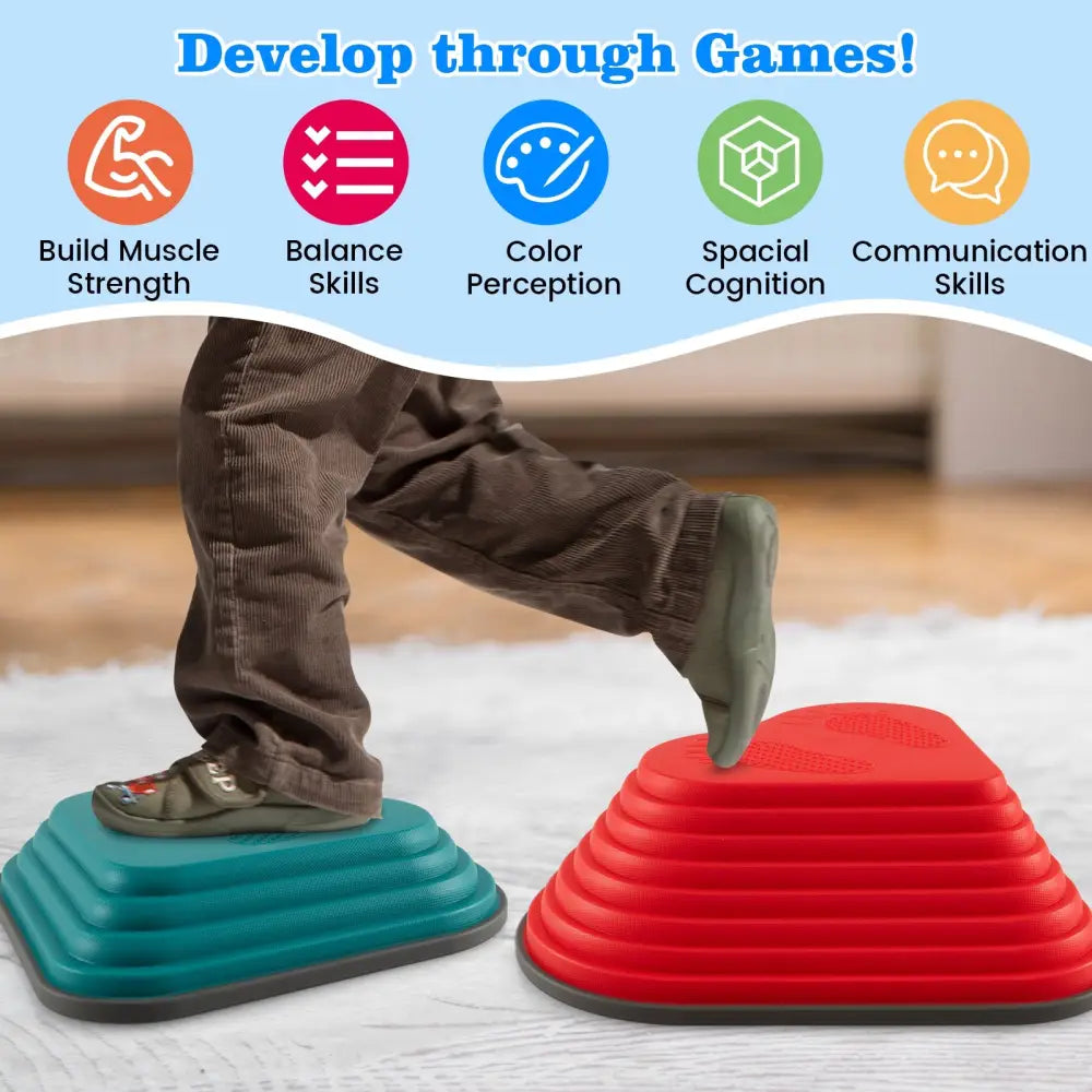11 Pieces Kids Stepping Stones Stackable Balance Blocks Indoor Outdoor-Multicolor - Multicolor - Toy Sports
