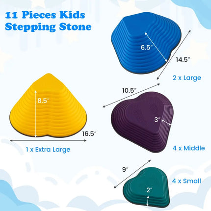 11 Pieces Kids Stepping Stones Stackable Balance Blocks Indoor Outdoor-Multicolor - Multicolor - Toy Sports