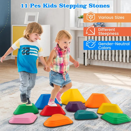 11 Pieces Kids Stepping Stones Stackable Balance Blocks Indoor Outdoor-Multicolor - Multicolor - Toy Sports