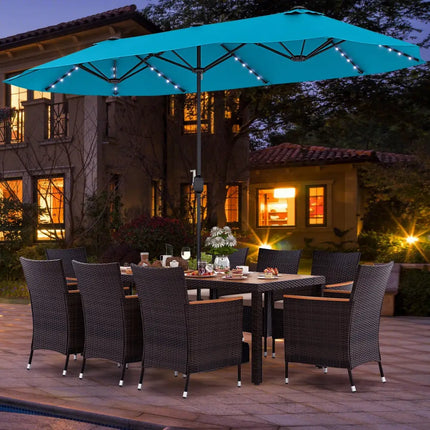 11 Pieces Patio Dining Set 15ft Double-Sided Patio Umbrella (Base Included) and Outdoor Rattan Furniture Set with 8