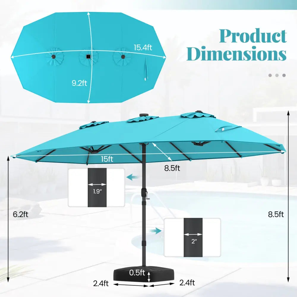 11 Pieces Patio Dining Set 15ft Double-Sided Patio Umbrella (Base Included) and Outdoor Rattan Furniture Set with 8