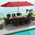 11 Pieces Patio Dining Set with 15 Feet Double-Sided Patio Umbrella and Base-Wine - Wine - Patio Dining Sets