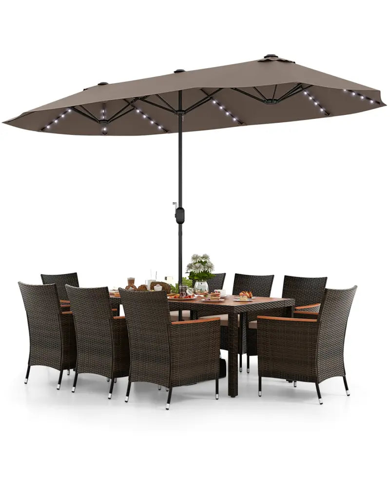 11 Pieces Patio Dining Set with 15 Feet Double-Sided Patio Umbrella and Base-Coffee - Coffee - Patio Dining Sets