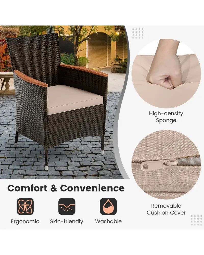 11 Pieces Patio Dining Set with 15 Feet Double-Sided Patio Umbrella and Base-Coffee - Coffee - Patio Dining Sets
