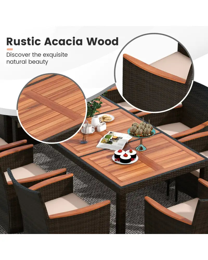 11 Pieces Patio Dining Set with 15 Feet Double-Sided Patio Umbrella and Base-Coffee - Coffee - Patio Dining Sets