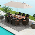 11 Pieces Patio Dining Set with 15 Feet Double-Sided Patio Umbrella and Base-Beige - Beige - Patio Dining Sets