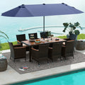 11 Pieces Patio Dining Set with 15 Feet Double-Sided Patio Umbrella and Base-Navy - Navy - Patio Dining Sets
