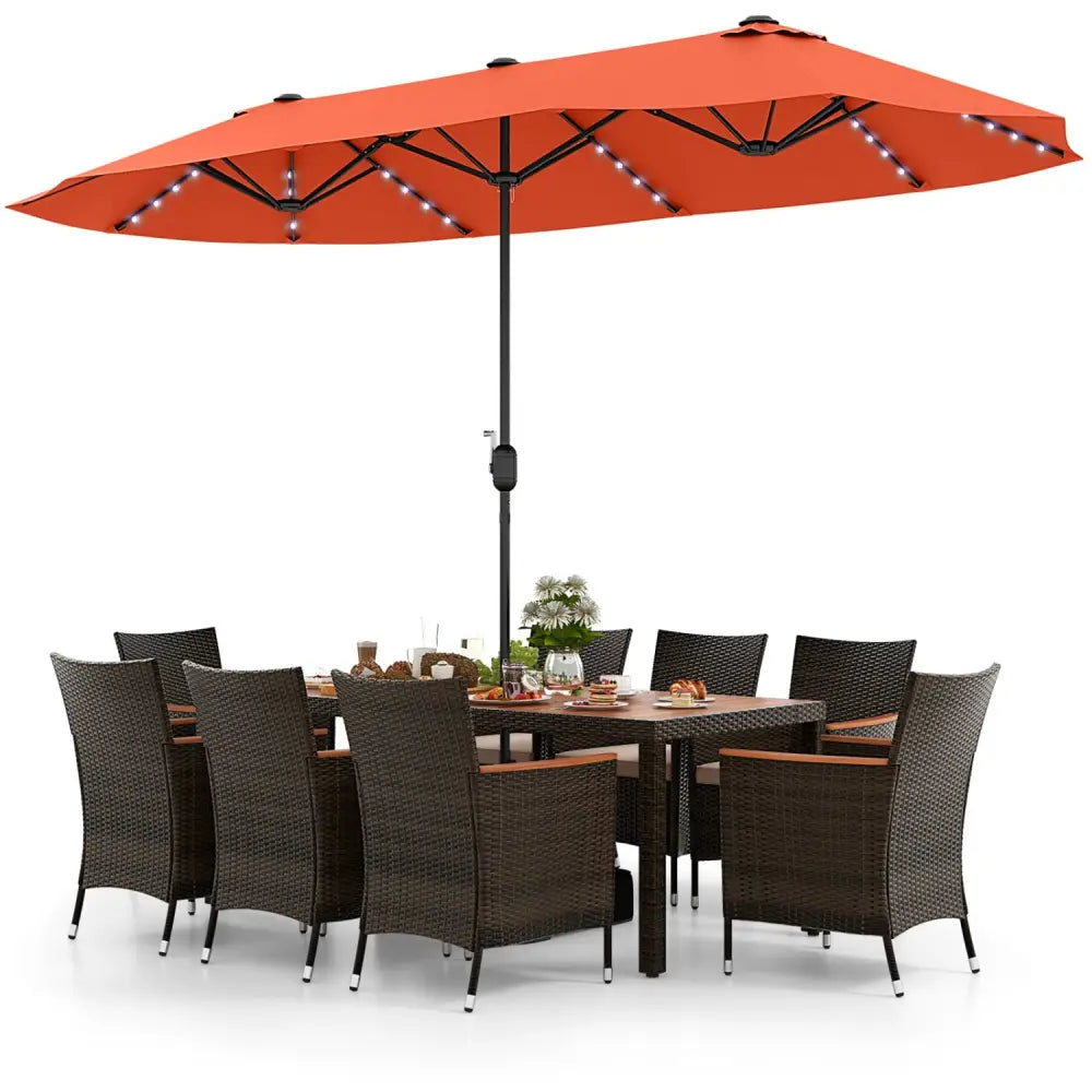 11 Pieces Patio Dining Set with 15 Feet Double-Sided Patio Umbrella and Base-Orange - Orange - Patio Dining Sets