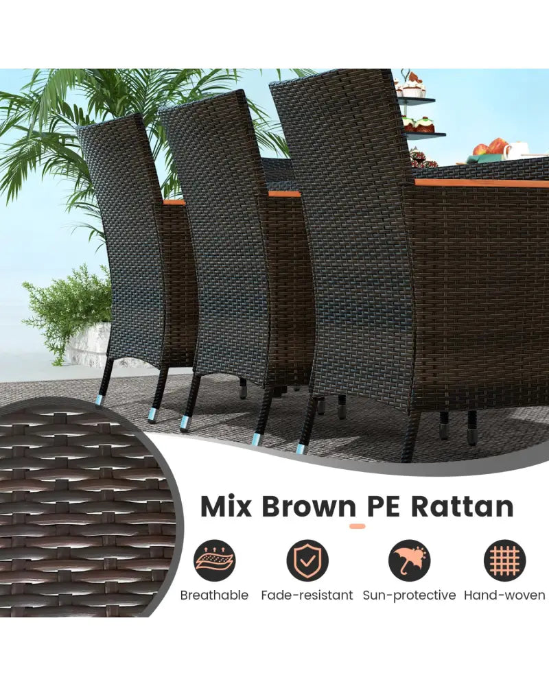 11 Pieces Patio Dining Set with 15 Feet Double-Sided Patio Umbrella and Base-Coffee - Coffee - Patio Dining Sets