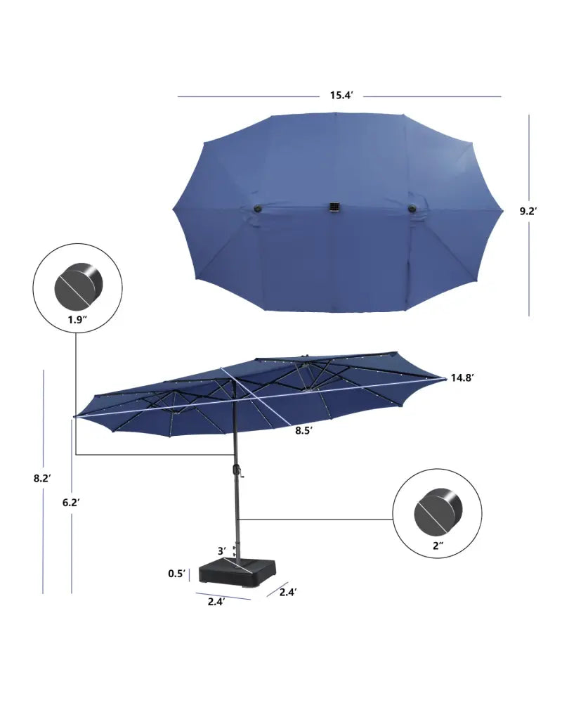 11 Pieces Patio Dining Set with 15 Feet Double-Sided Patio Umbrella Base Included-Navy - Navy - Patio Dining Sets