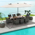 11 Pieces Patio Dining Set with 15 Feet Double-Sided Patio Umbrella Base Included-Beige - Beige - Patio Dining Sets