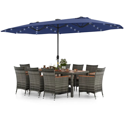 11 Pieces Patio Dining Set with 15 Feet Double-Sided Patio Umbrella Base Included-Navy - Navy - Patio Dining Sets