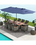 11 Pieces Patio Dining Set with 15 Feet Double-Sided Patio Umbrella Base Included-Navy - Navy - Patio Dining Sets