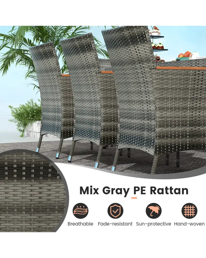 11 Pieces Patio Dining Set with 15 Feet Double-Sided Patio Umbrella Base Included-Navy - Navy - Patio Dining Sets