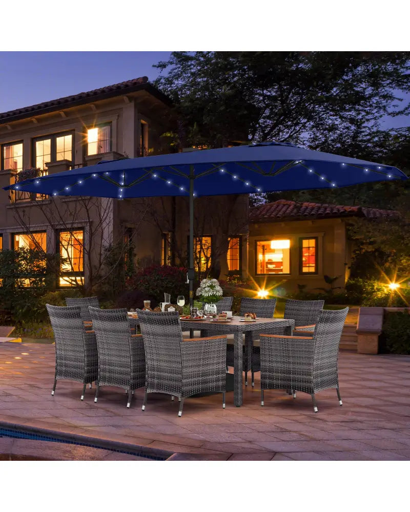 11 Pieces Patio Dining Set with 15 Feet Double-Sided Patio Umbrella Base Included-Navy - Navy - Patio Dining Sets