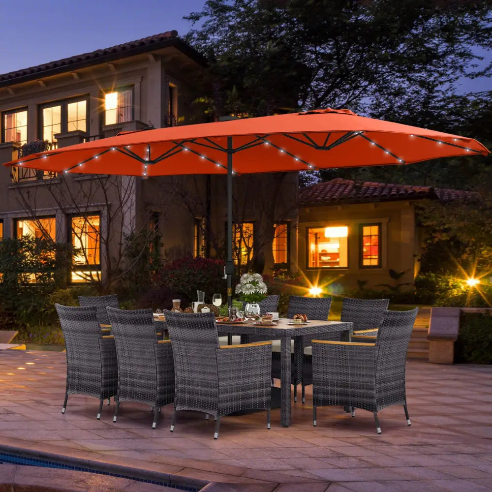 11 Pieces Patio Dining Set with 15 Feet Double-Sided Patio Umbrella Base Included-Orange - Orange - Patio Dining Sets