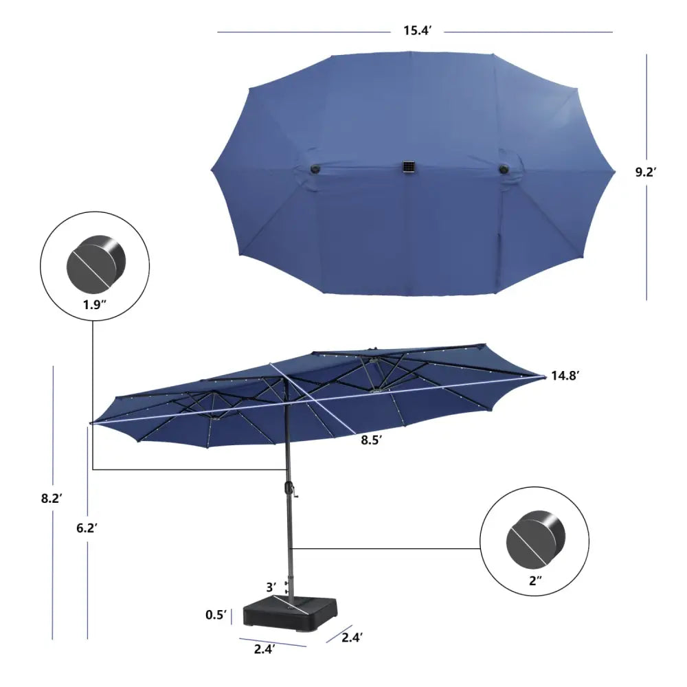 11 Pieces Patio Dining Set with 15 Feet Double-Sided Patio Umbrella Base Included-Navy - Navy - Patio Dining Sets