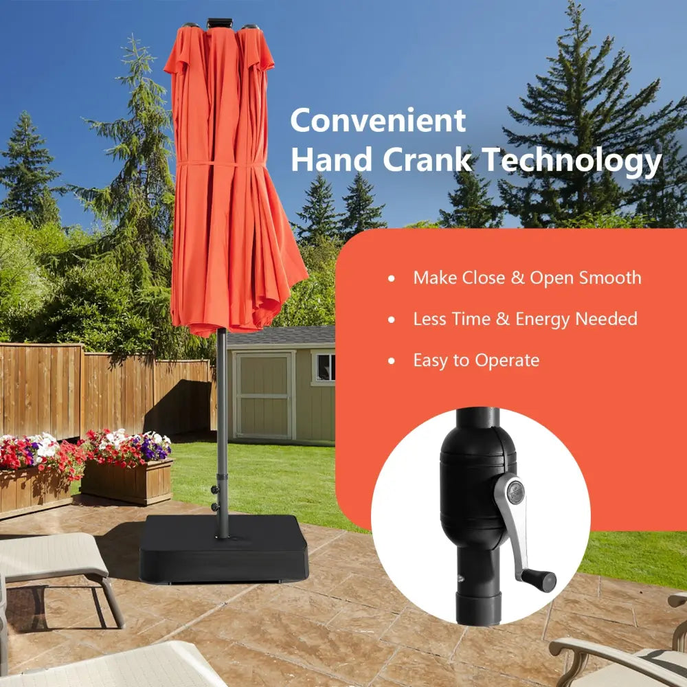 11 Pieces Patio Dining Set with LED Patio Umbrella with Base and Seat Cushions (Navy)-Orange - Orange - Patio Furniture