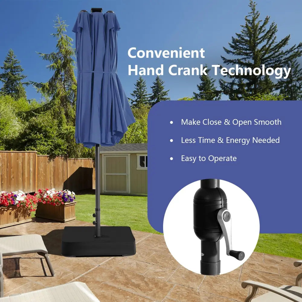 11 Pieces Patio Dining Set with LED Patio Umbrella with Base and Seat Cushions (Navy)-Navy - Navy - Patio Furniture Sets