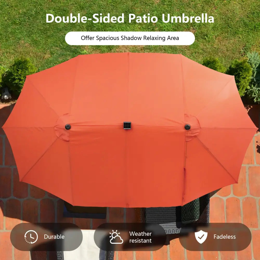11 Pieces Patio Dining Set with LED Patio Umbrella with Base and Seat Cushions (Beige)-Orange - Orange - Patio Dining