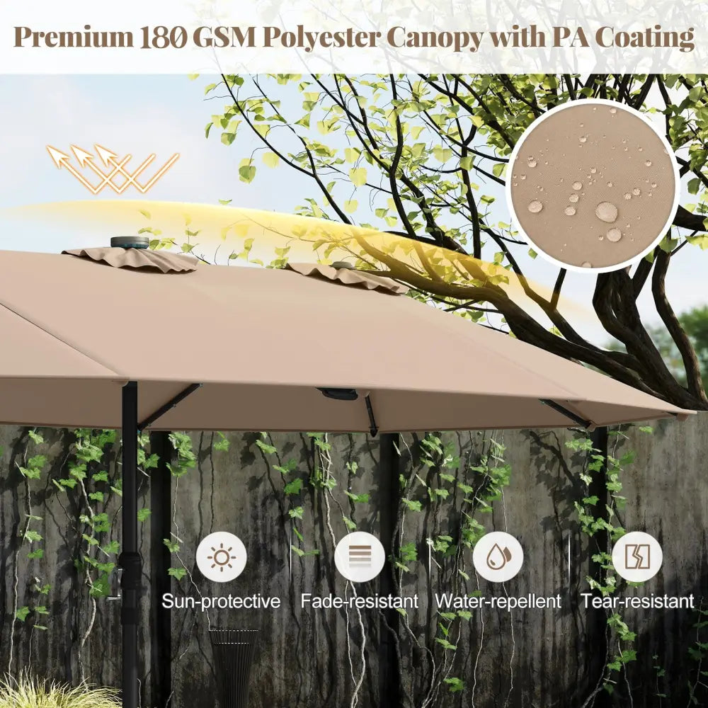 11 Pieces Patio Dining Set with LED Patio Umbrella with Base and Seat Cushions (Navy)-Coffee - Coffee - Patio Furniture