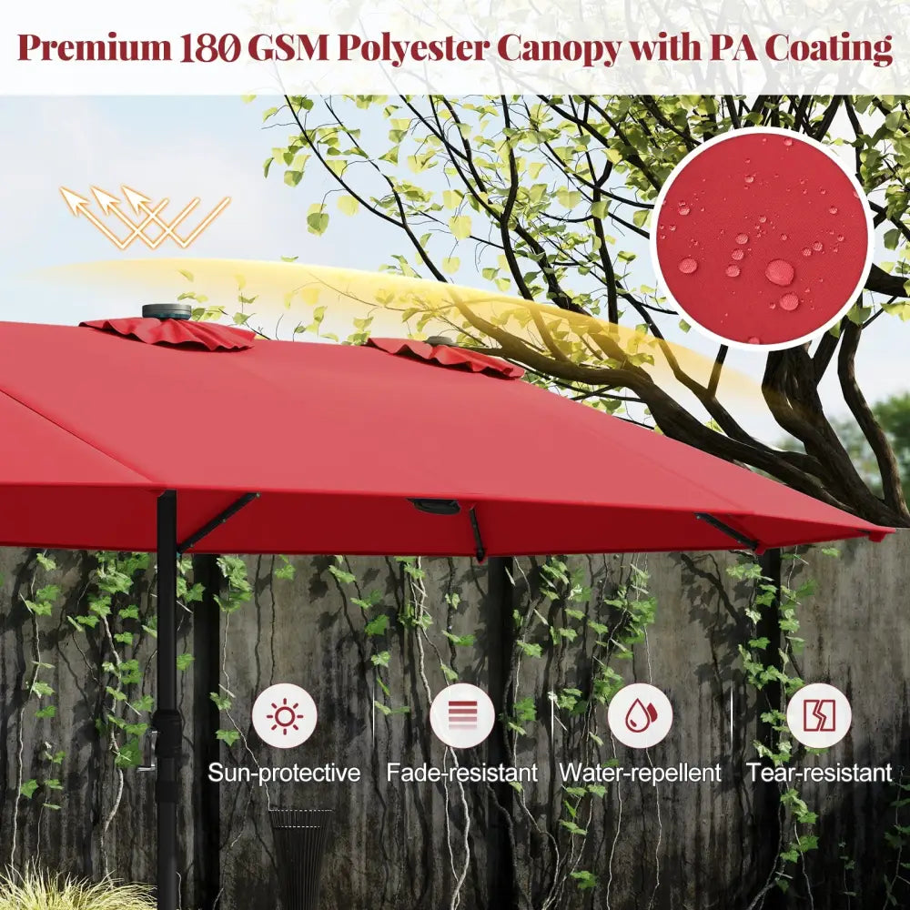 11 Pieces Patio Dining Set with LED Patio Umbrella with Base and Seat Cushions (Navy)-Wine - Wine - Patio Furniture Sets