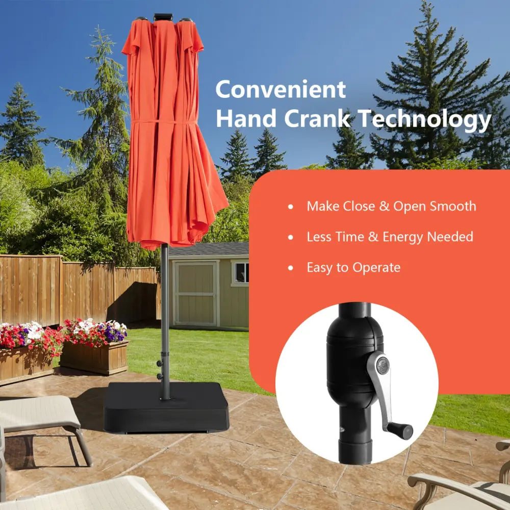 11 Pieces Patio Dining Set with LED Patio Umbrella with Base and Seat Cushions (Beige)-Orange - Orange - Patio Dining