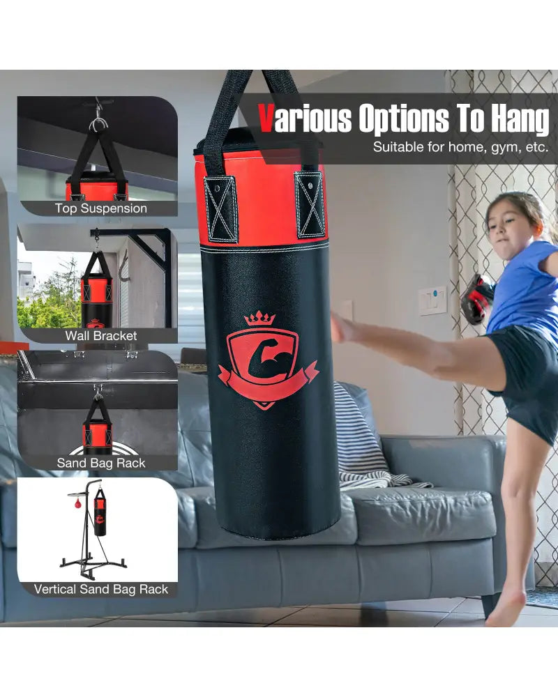 11 Pounds Kids Hanging Punching Bag Set with Punching Gloves-Black - Black - Boxing & Martial Arts