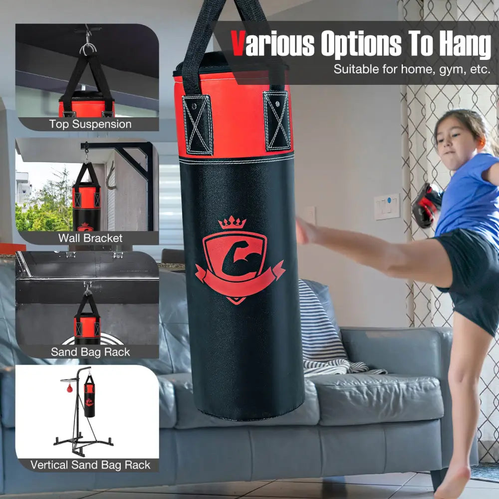 11 Pounds Kids Hanging Punching Bag Set with Punching Gloves-Black - Black - Boxing & Martial Arts