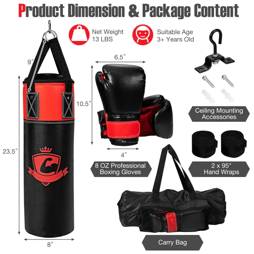 11 Pounds Kids Hanging Punching Bag Set with Punching Gloves-Black - Black - Boxing & Martial Arts