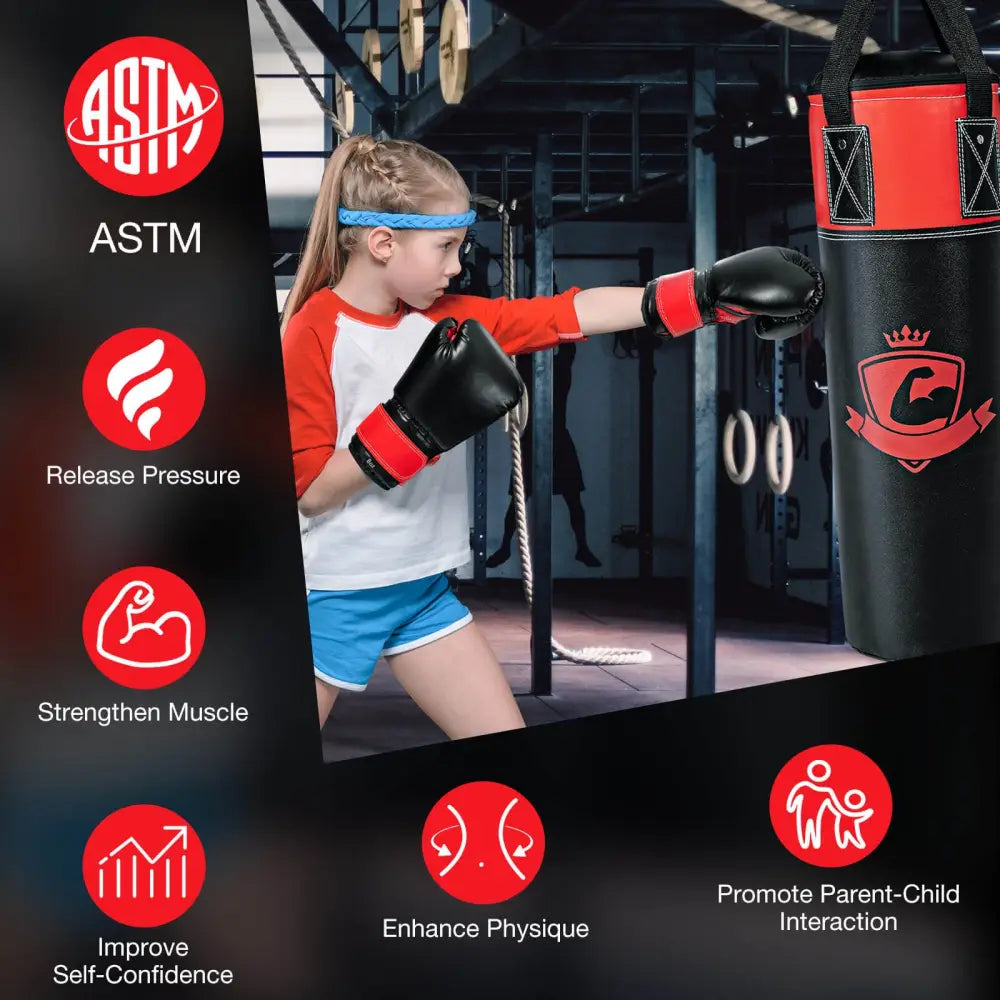 11 Pounds Kids Hanging Punching Bag Set with Punching Gloves-Black - Black - Boxing & Martial Arts