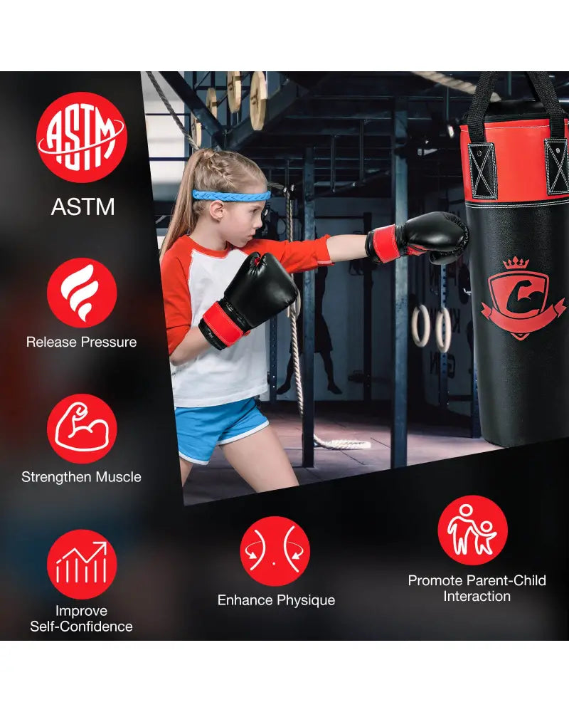 11 Pounds Kids Hanging Punching Bag Set with Punching Gloves-Black - Black - Boxing & Martial Arts