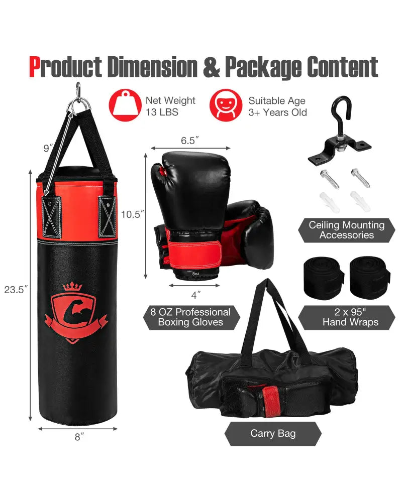 11 Pounds Kids Hanging Punching Bag Set with Punching Gloves-Black - Black - Boxing & Martial Arts
