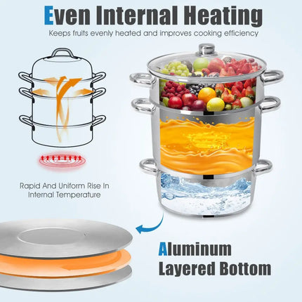 11-Quart Stainless Steel Fruit Juicer Steamer - Silver - Cookware & Bakeware
