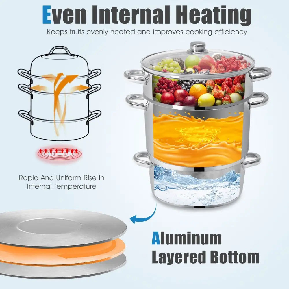 11-Quart Stainless Steel Fruit Juicer Steamer - Silver - Cookware & Bakeware