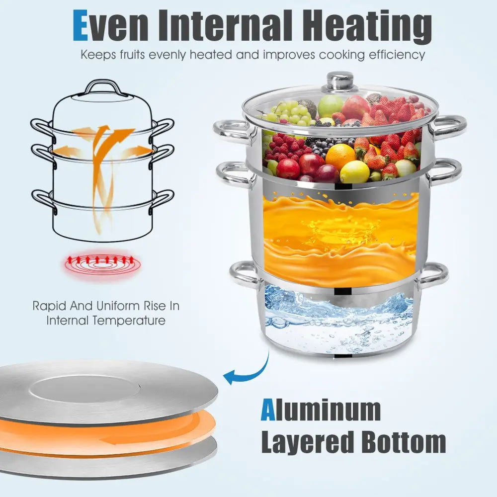 11-Quart Stainless Steel Fruit Juicer Steamer - Silver - Cookware & Bakeware