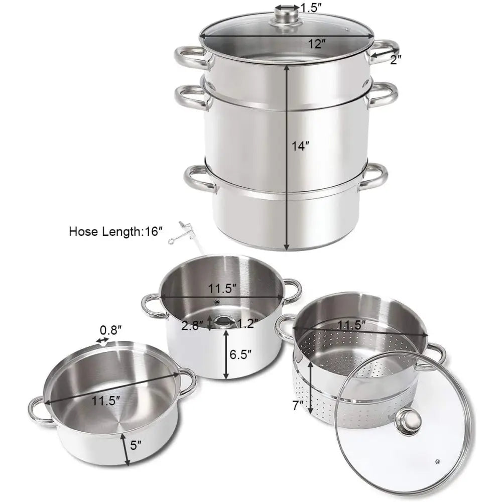 11-Quart Stainless Steel Fruit Juicer Steamer - Silver - Cookware & Bakeware
